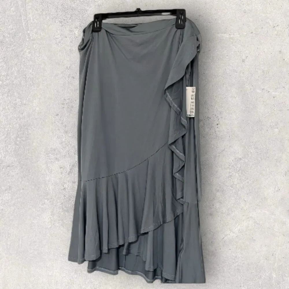 Lularoe Bella Wrap Skirt XL NWT Gray Solid HTF Unicorn Ruffle Casual Skirt